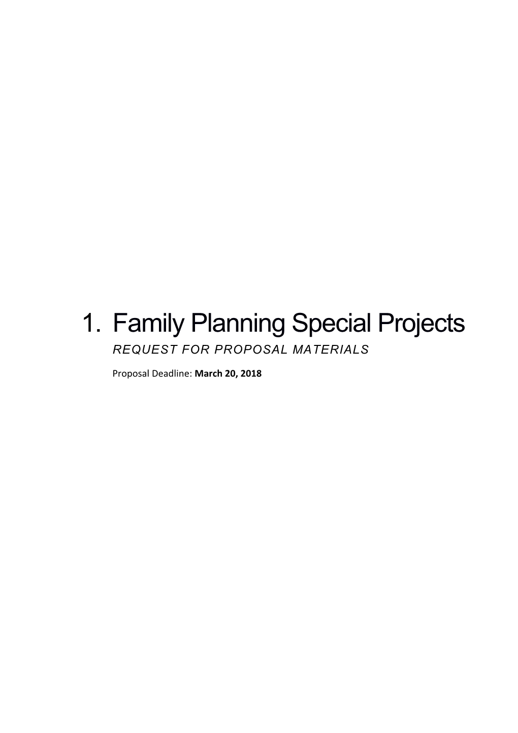 Family Planning Special Projects RFP
