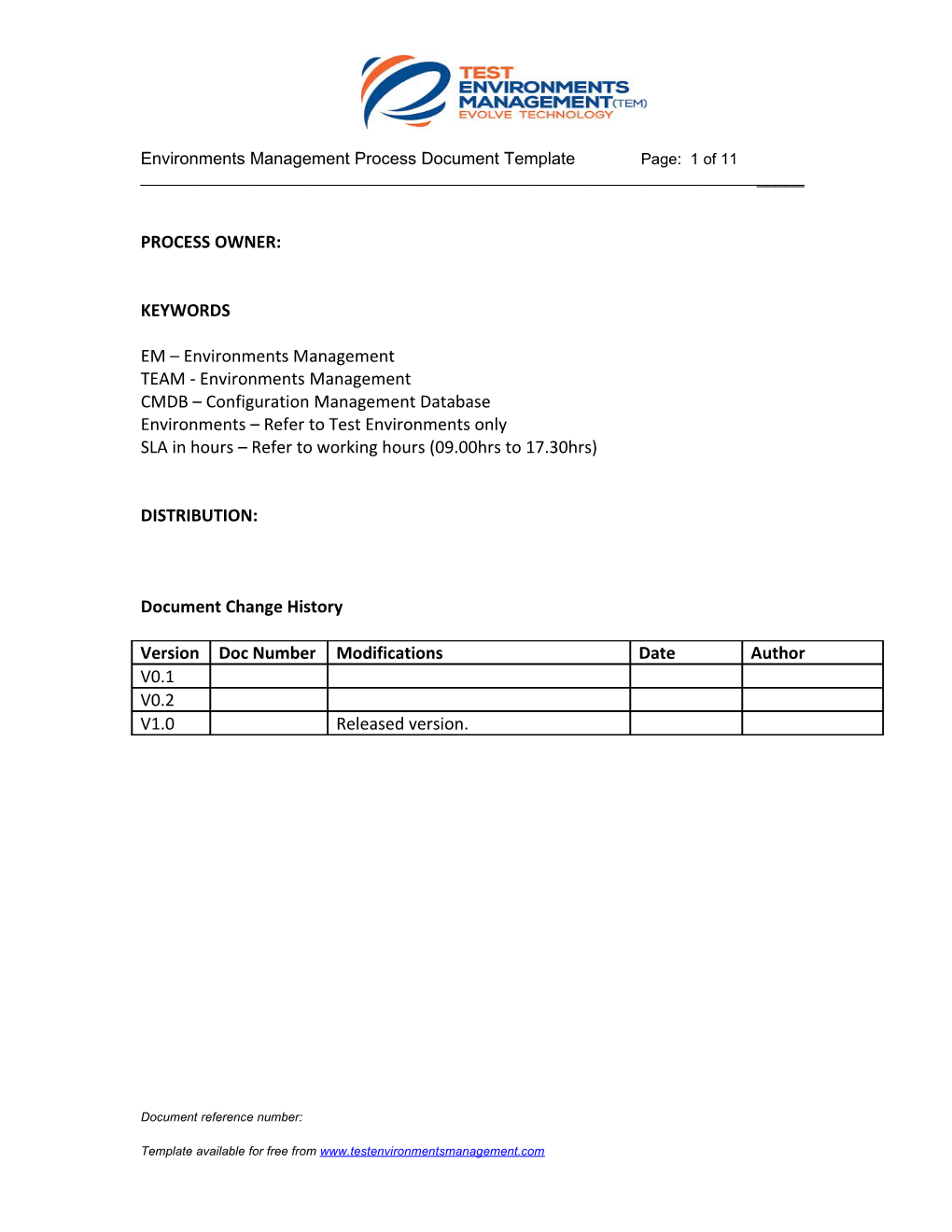 Environments Management Process Document Template Page: 9 of 11