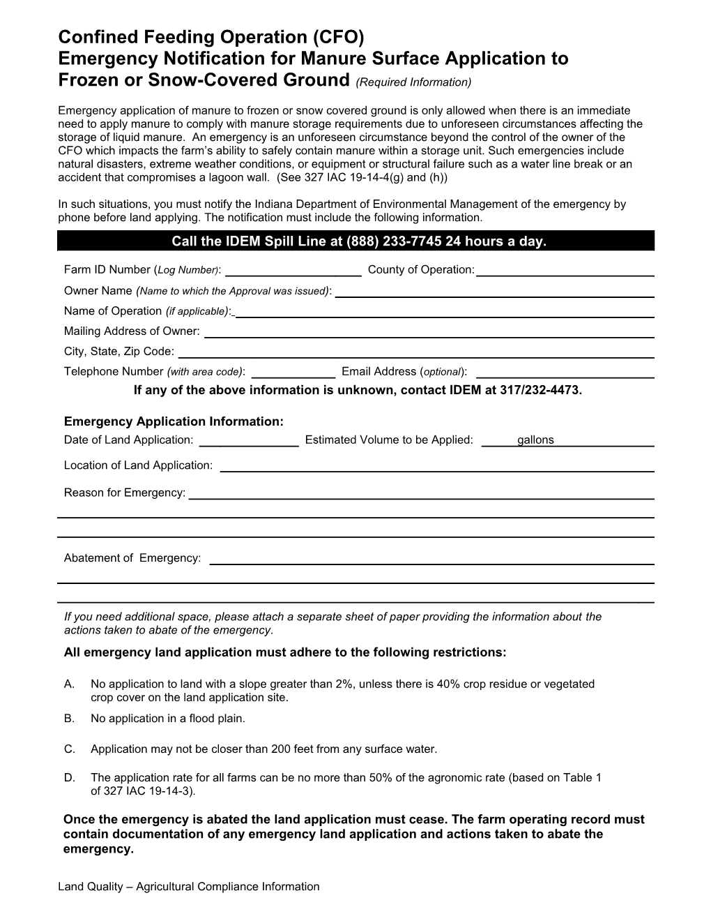 Operating Record Form (To Be Maintained on Site)