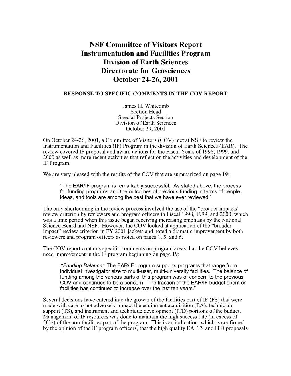 NSF Committee of Visitors Report
