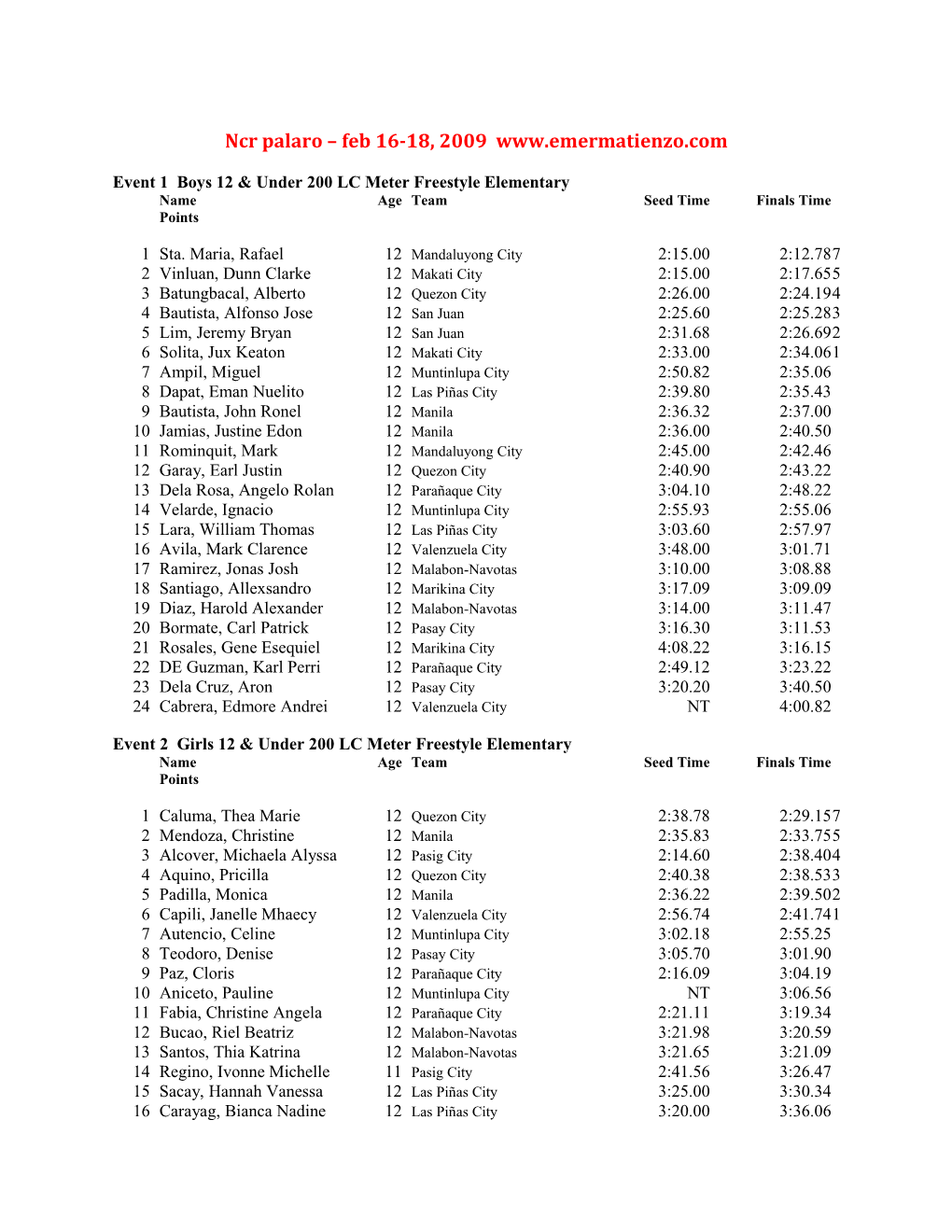 Event 1 Boys 12 & Under 200 LC Meter Freestyle Elementary