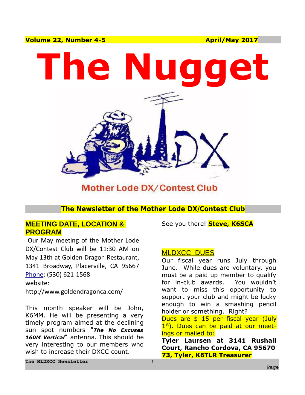 The Newsletter of the Mother Lode DX/Contest Club s2