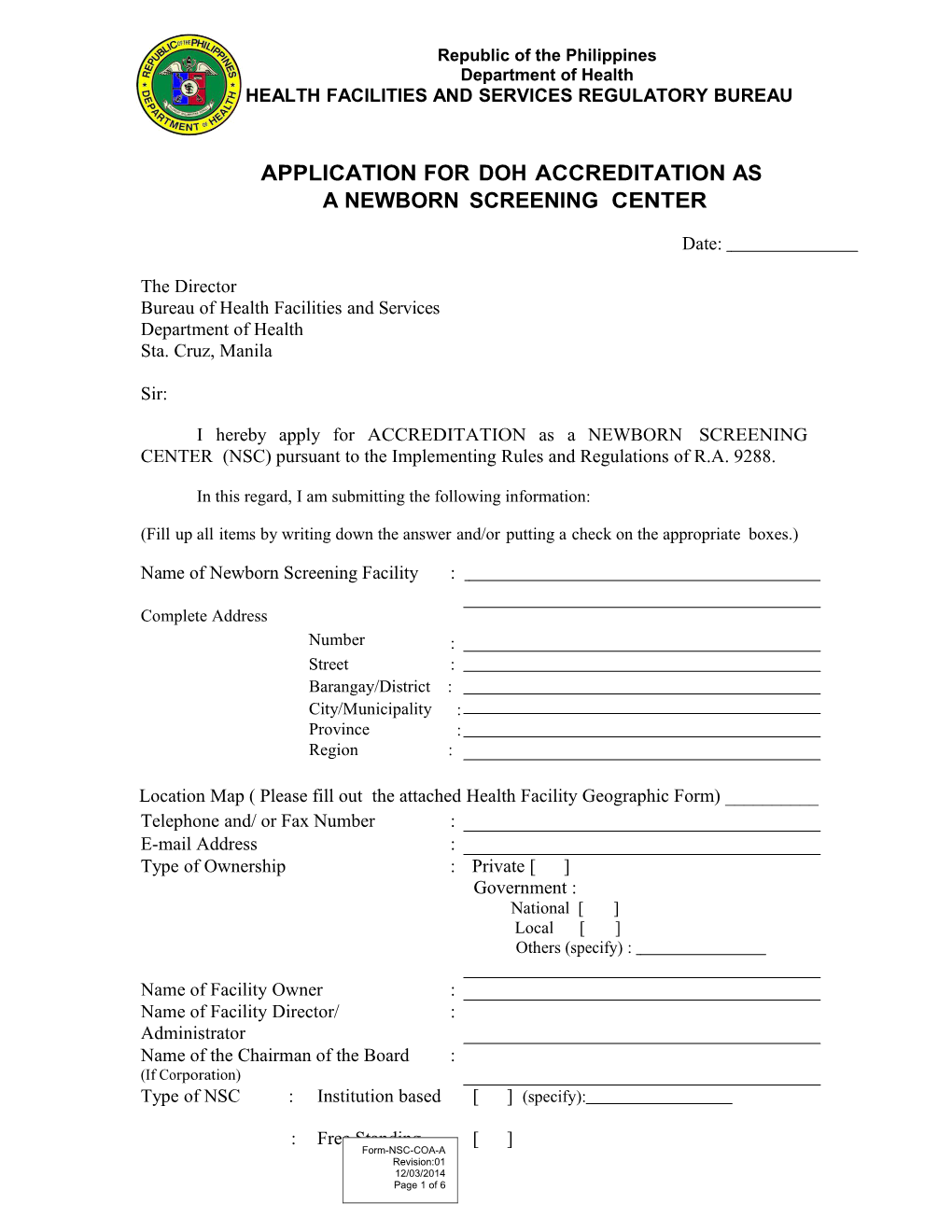 Application for Doh Accreditation As