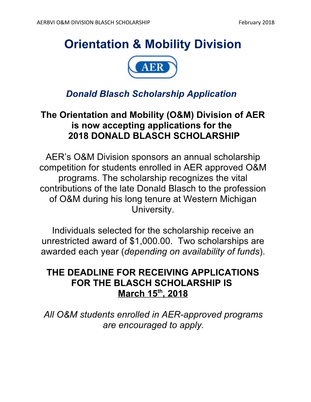 Donald Blasch Scholarship Application