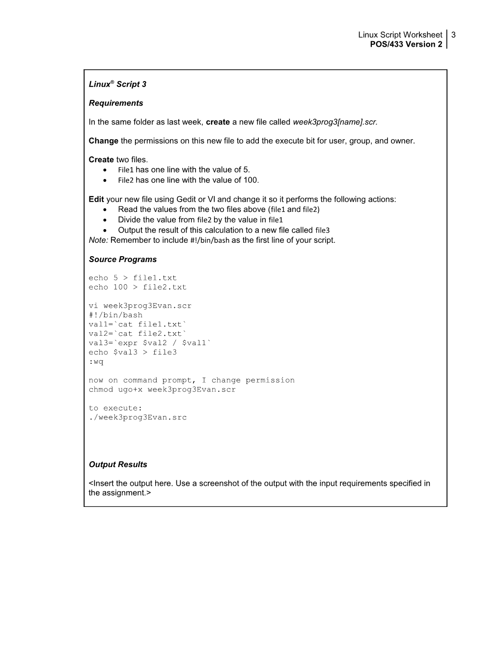 Linux Script Worksheet