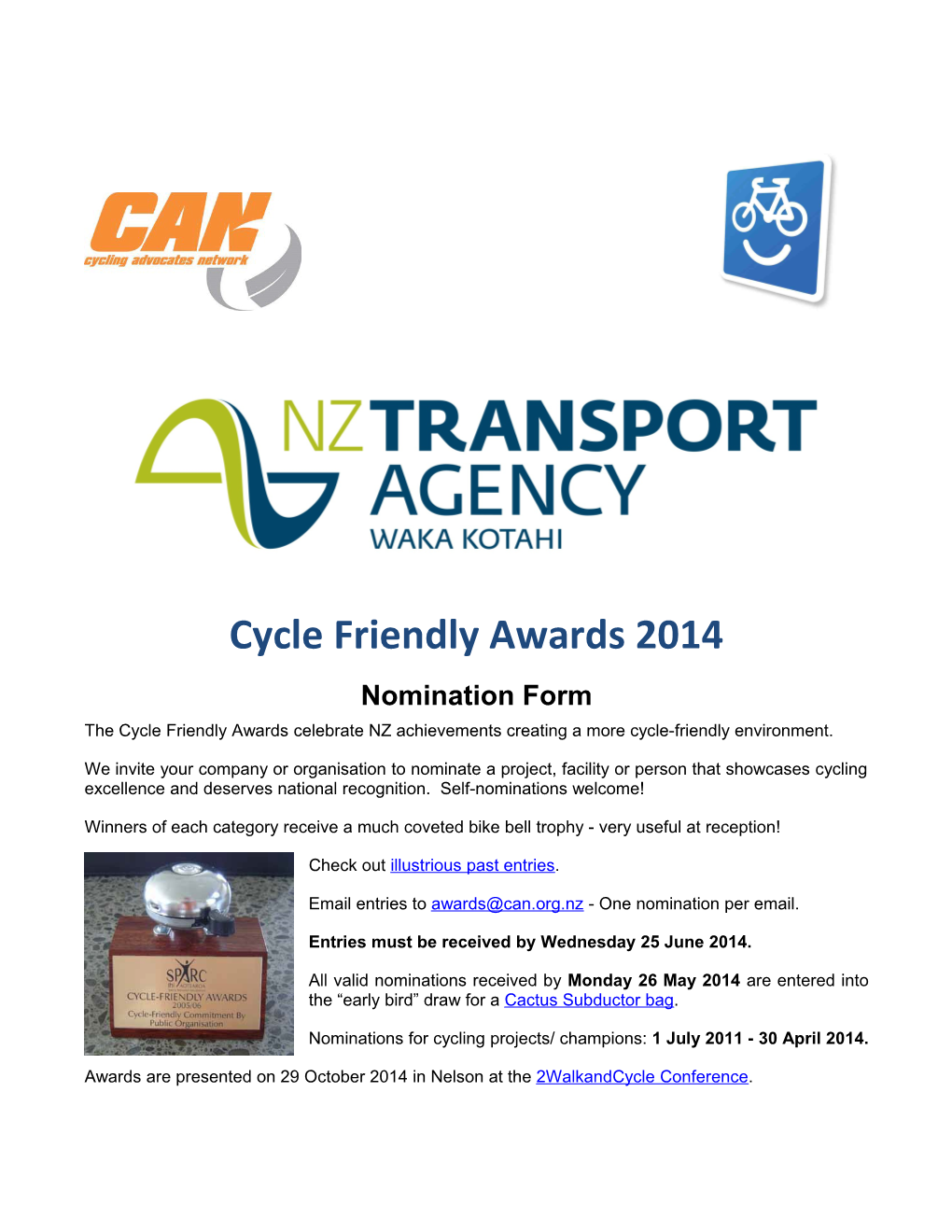 Cycle Friendly Awards 2014