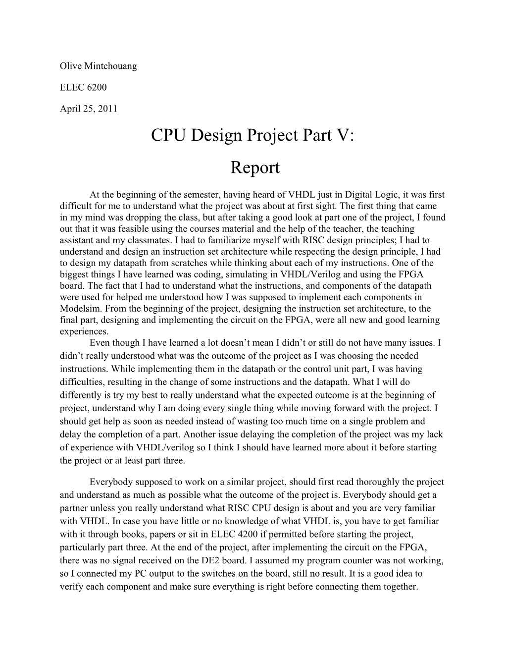 CPU Design Project Part V