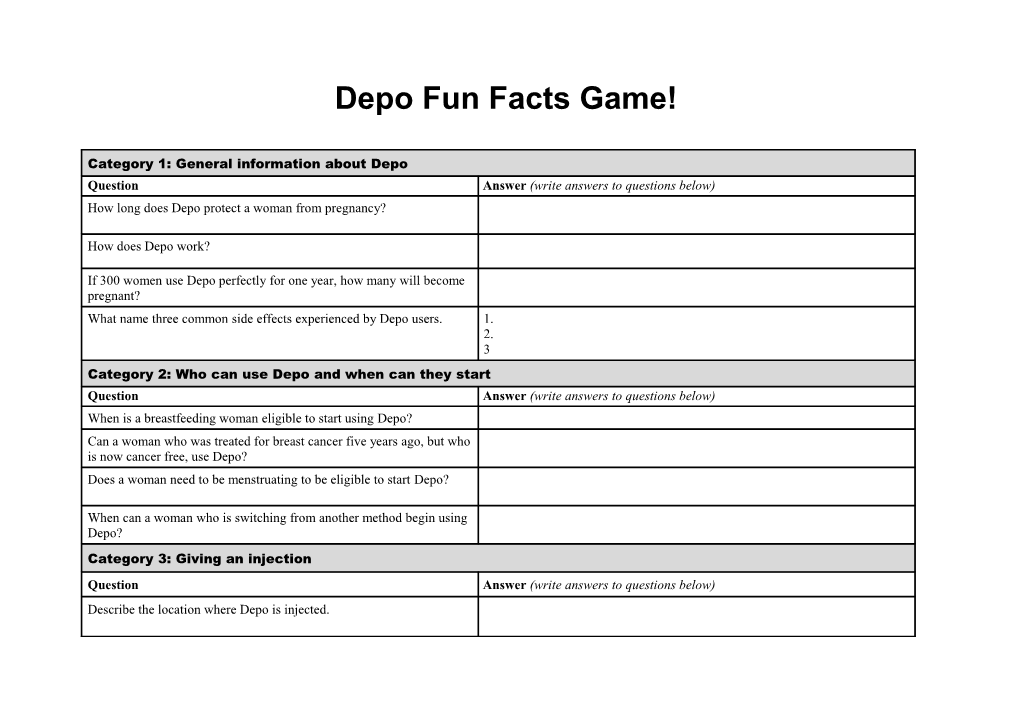 Training Resource: DMPA Fact Game Score Sheet