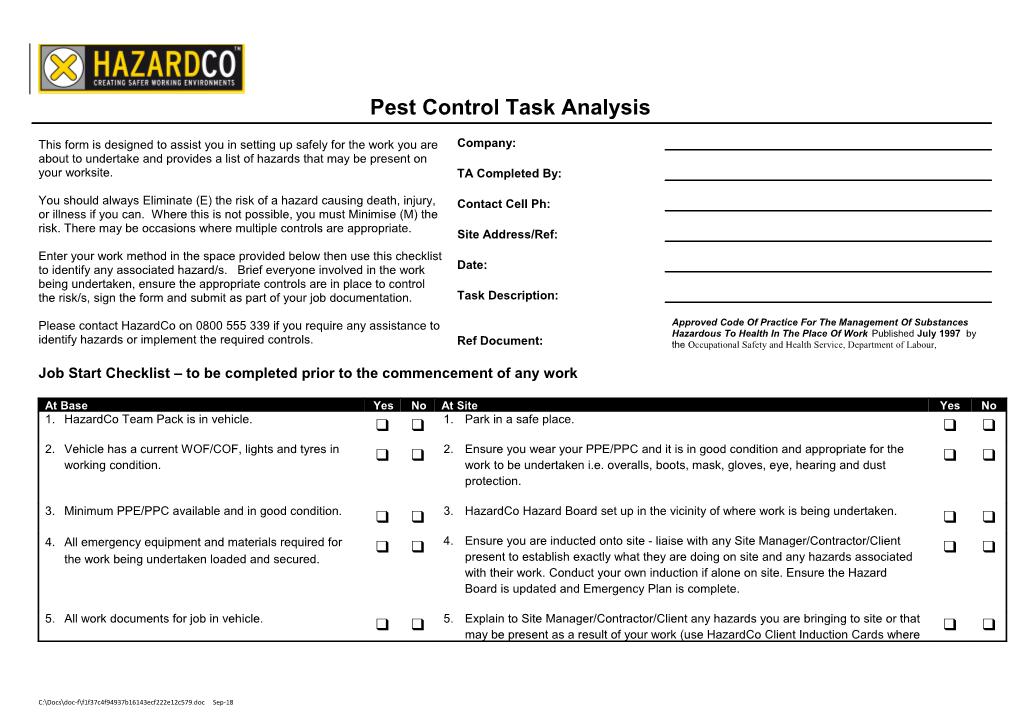 Pest Control Task Analysis