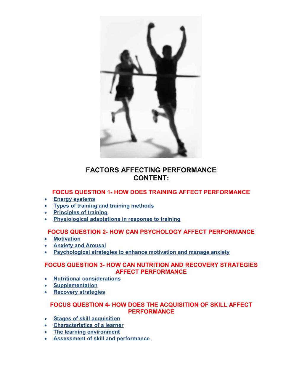 Focus Question 1- How Does Training Affect Performance