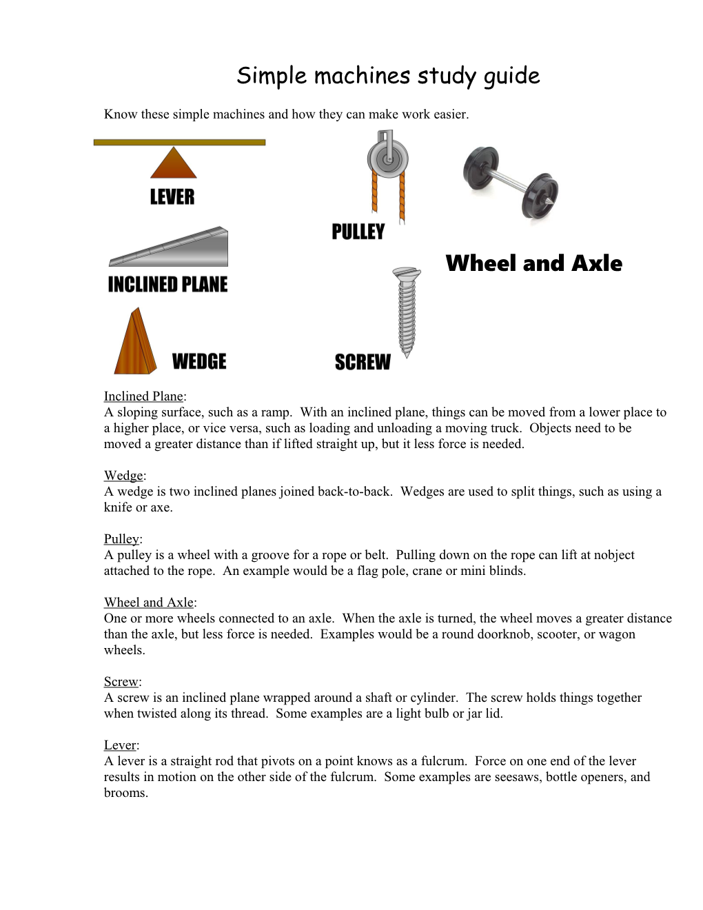 Simple Machines Study Guide