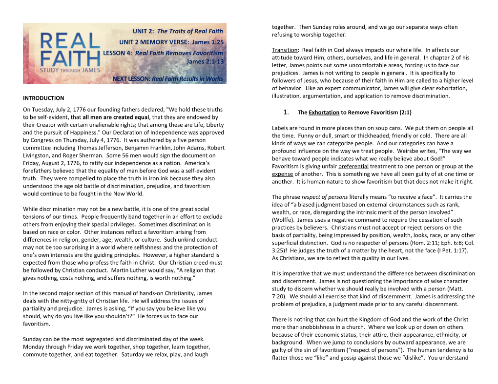 UNIT 2: the Traits of Real Faith