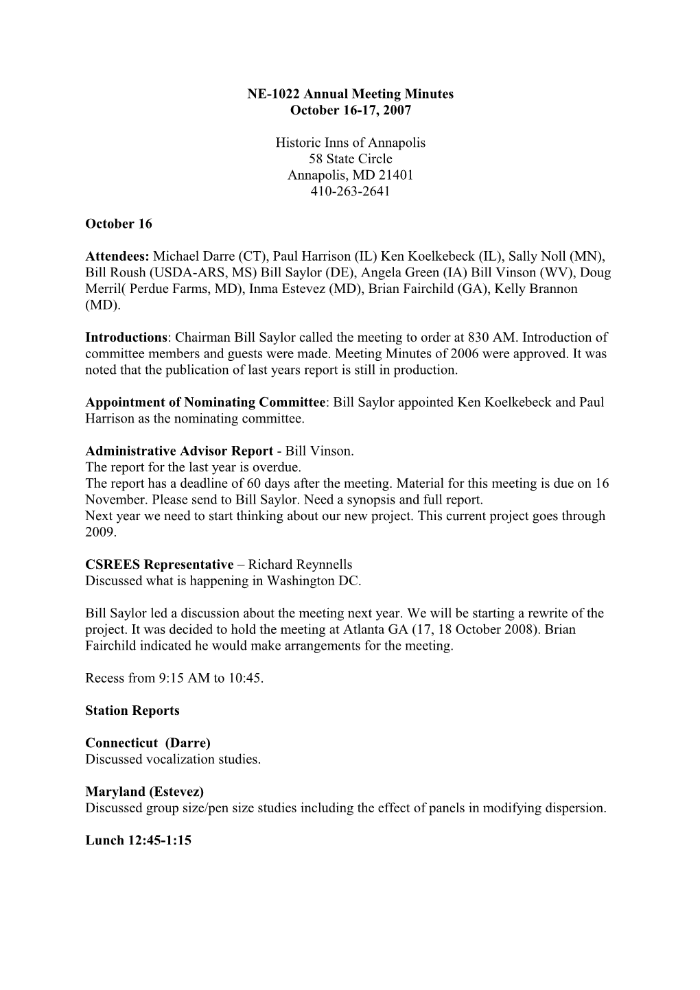 NE-1022 Annual Meeting Minutes