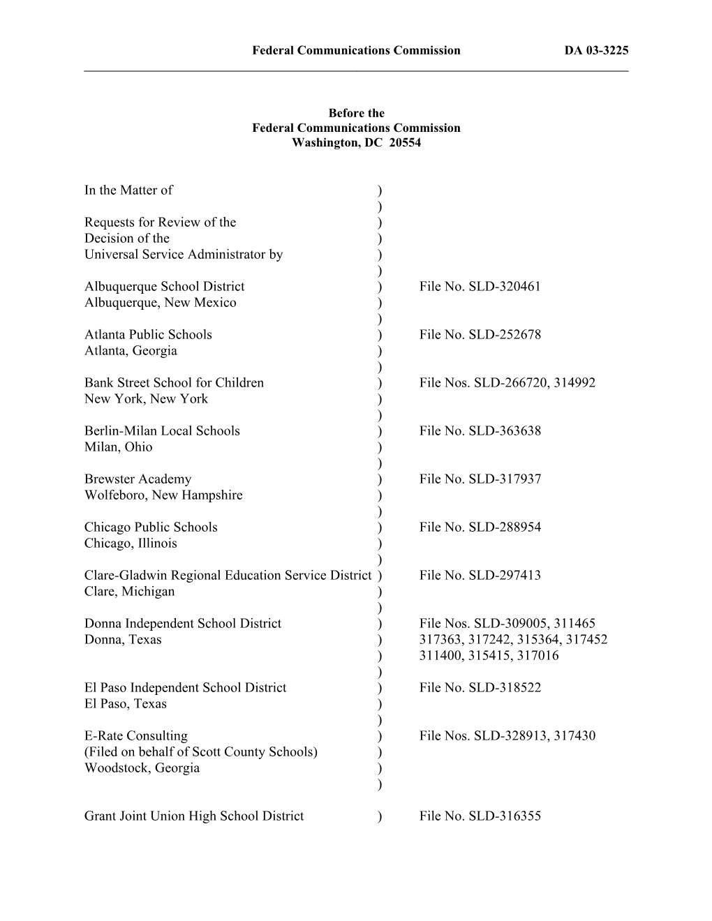 Federal Communications Commission DA 03-3225