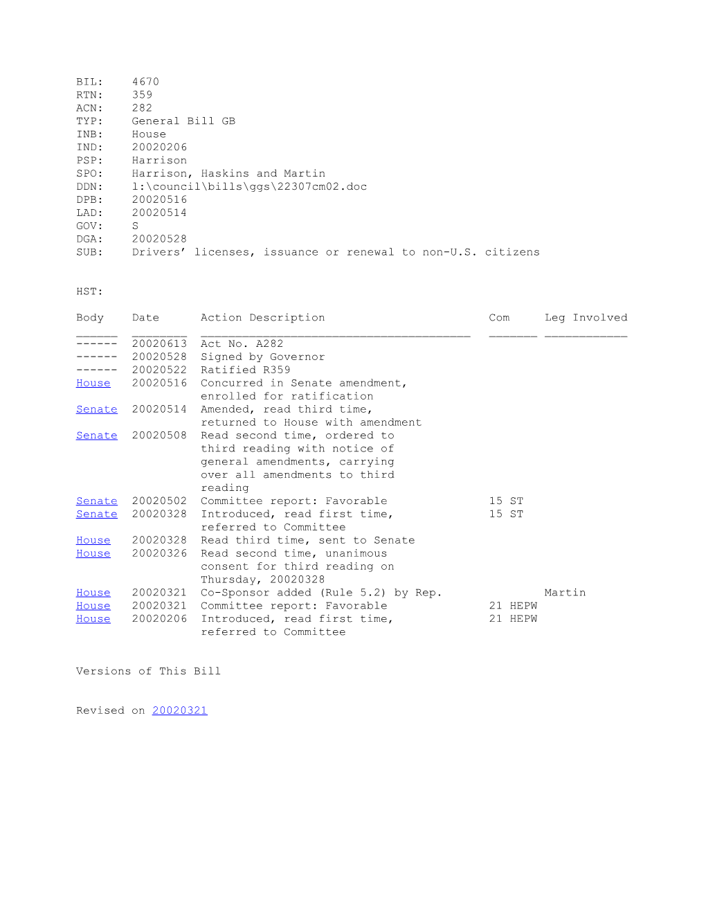 2001-2002 Bill 4670: Drivers Licenses, Issuance Or Renewal to Non-U.S. Citizens - South