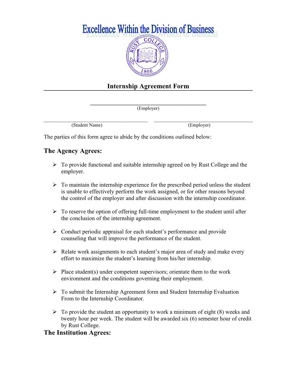 Internship Agreement Form