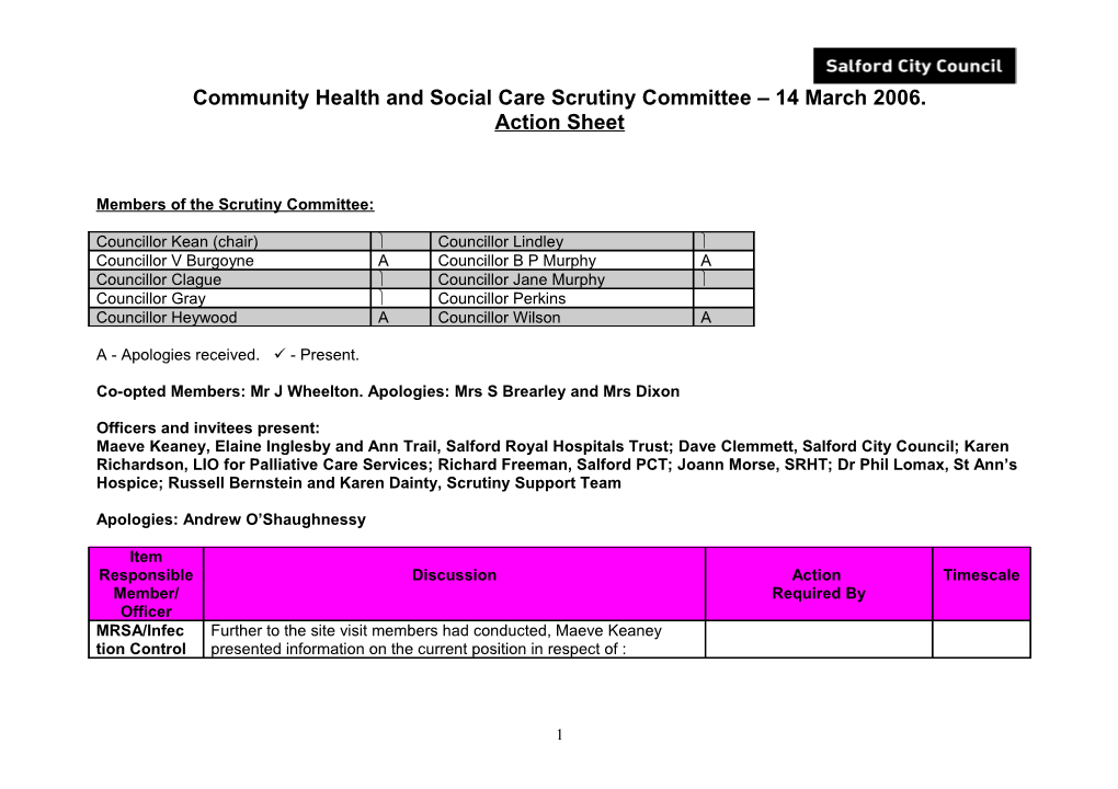 Community Health and Social Care Scrutiny Committee 14 March 2006