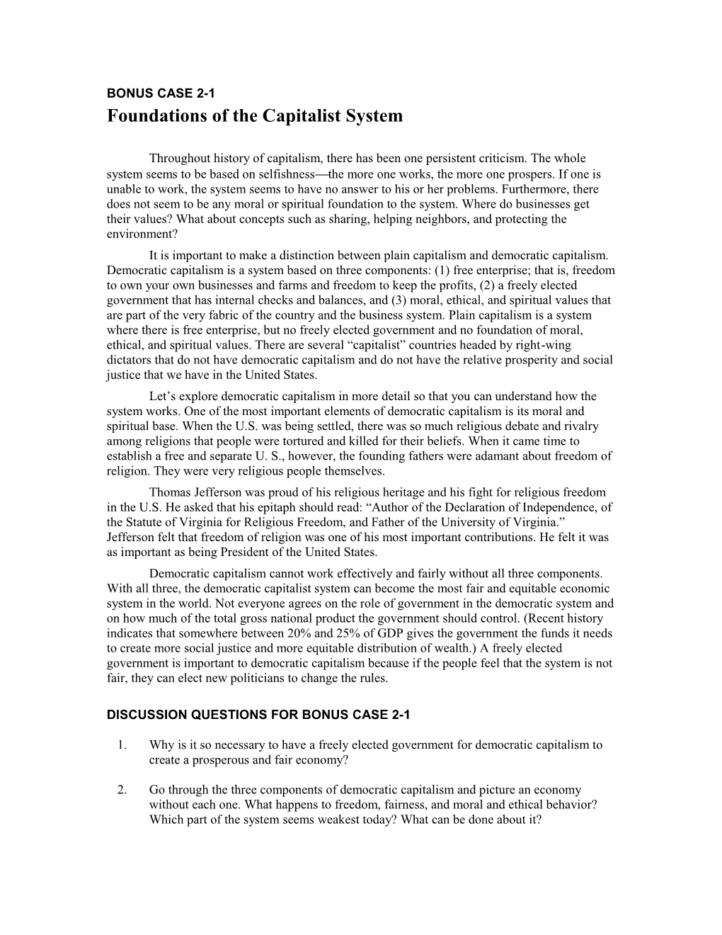 Foundations of the Capitalist System