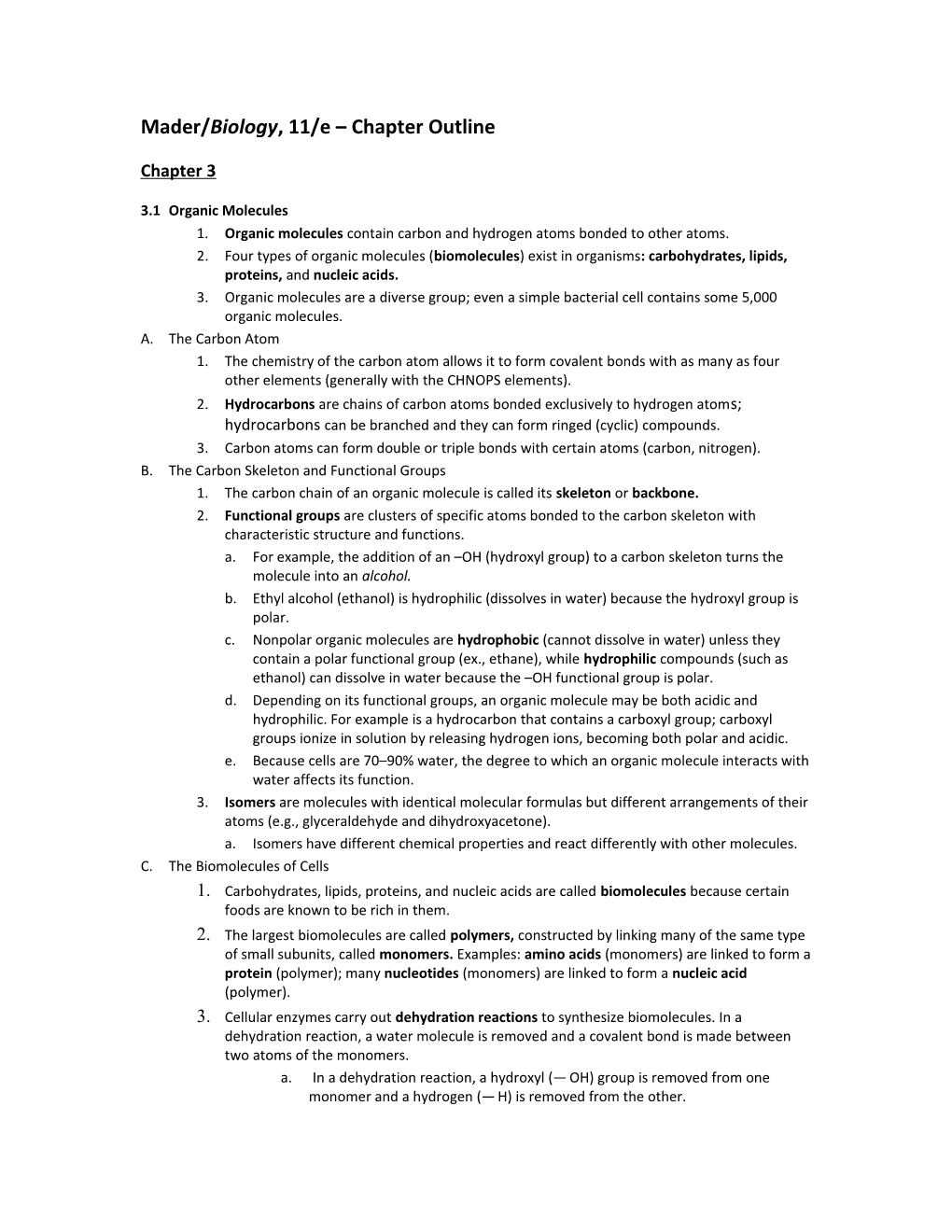 Mader/Biology, 11/E Chapter Outline s1