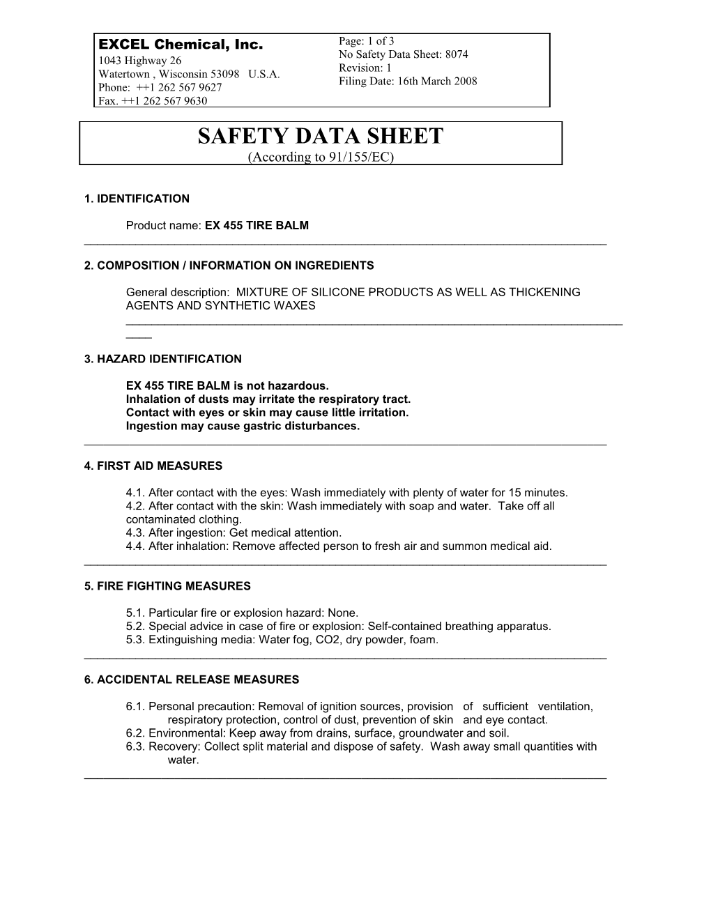 Safety Data Sheet s16