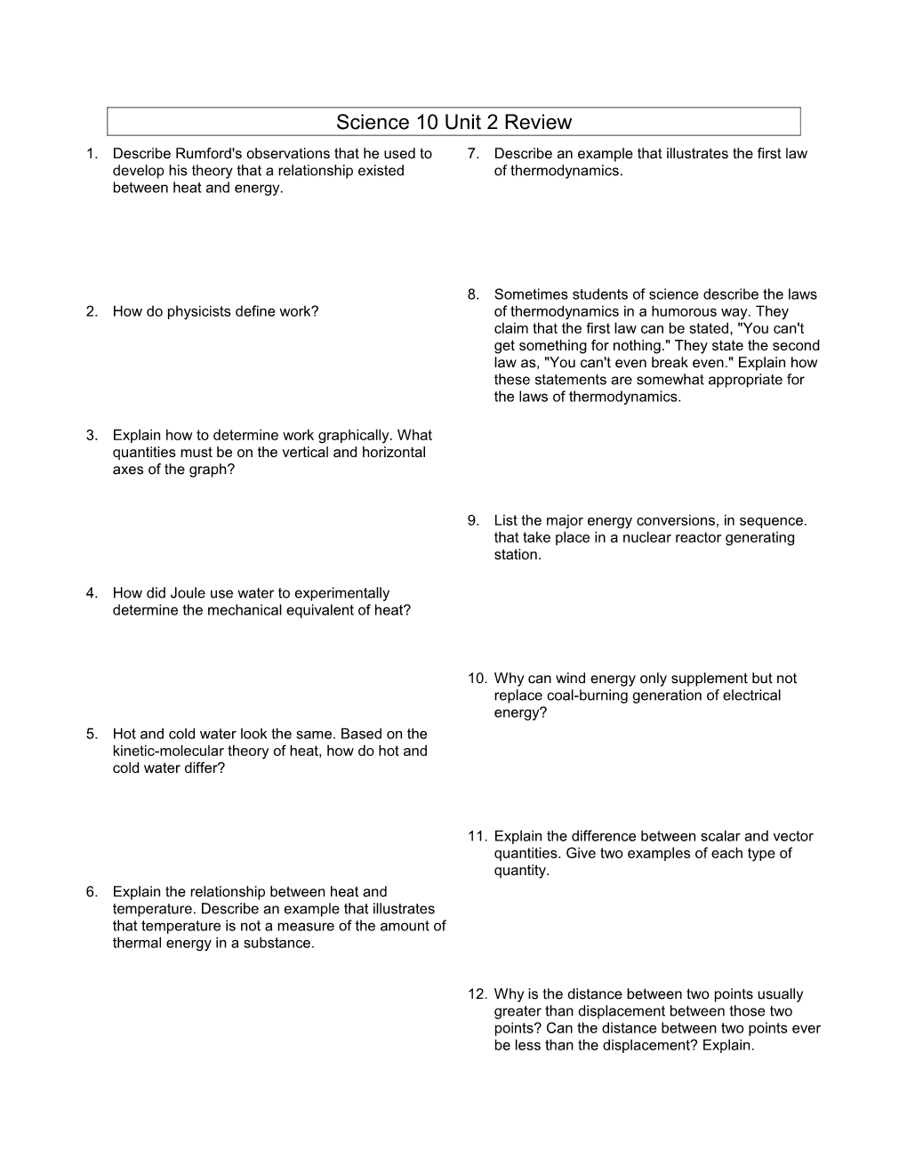 Science 10 Unit 2 Review