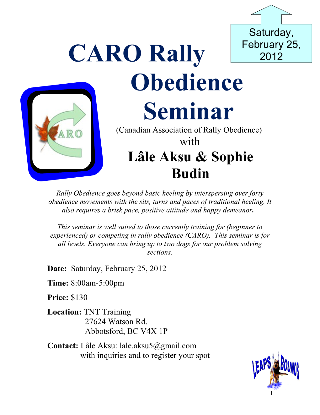 CARO Rally Obedience Seminar
