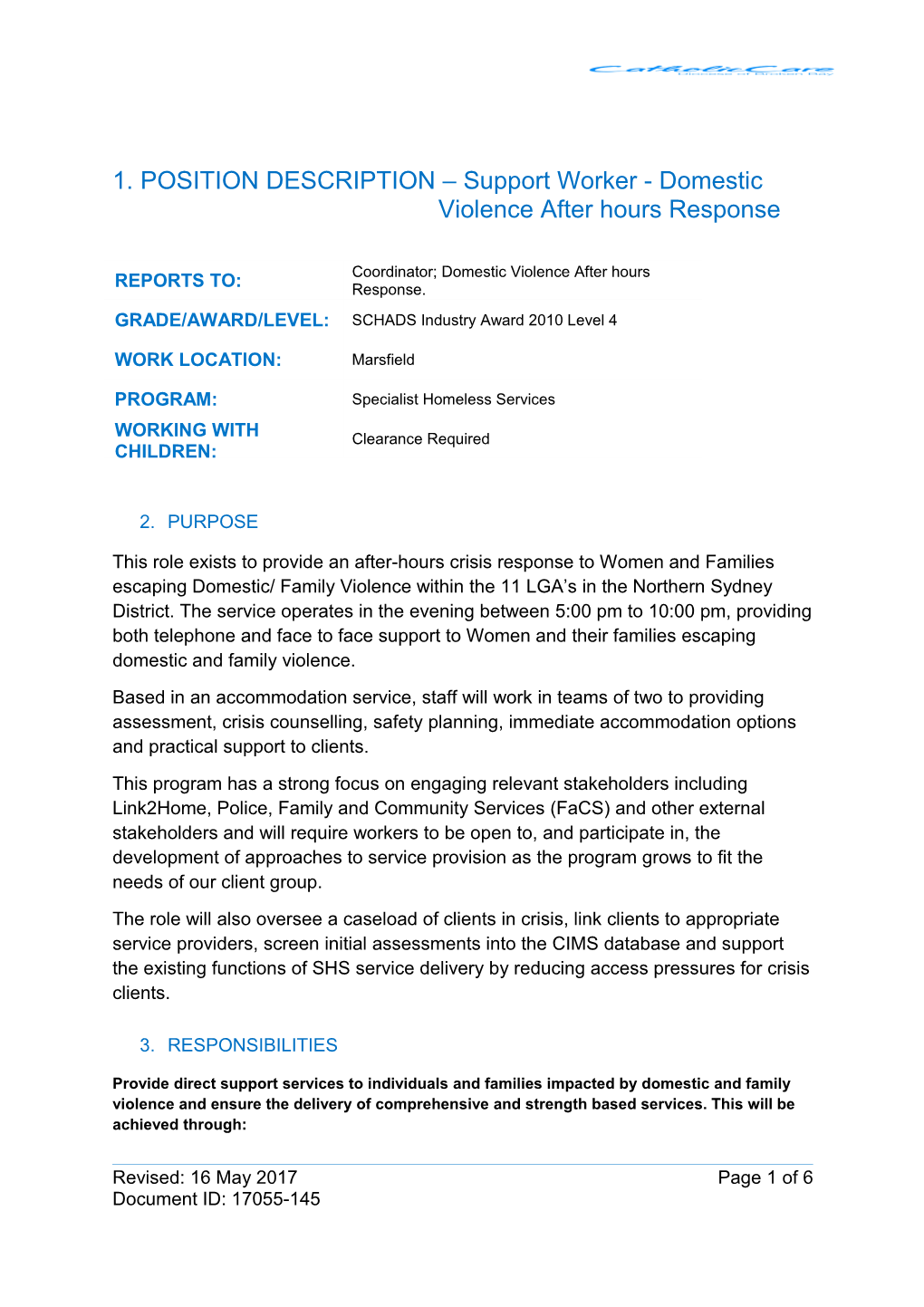 Support Worker Domestic Violence After Hours Response Team