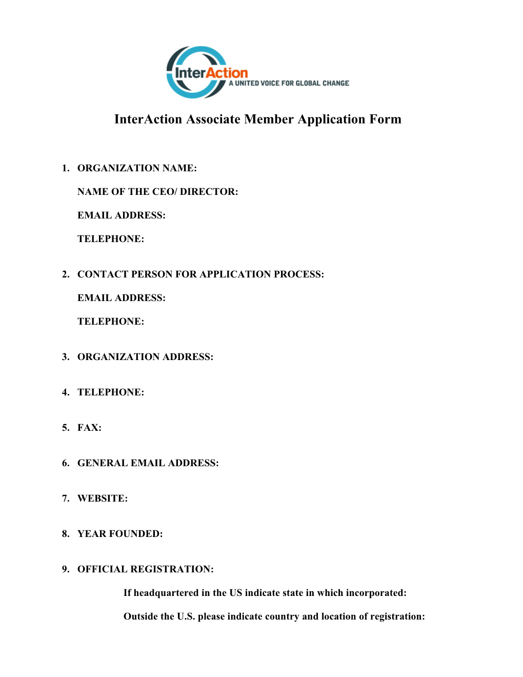 Application for Membership of Interaction