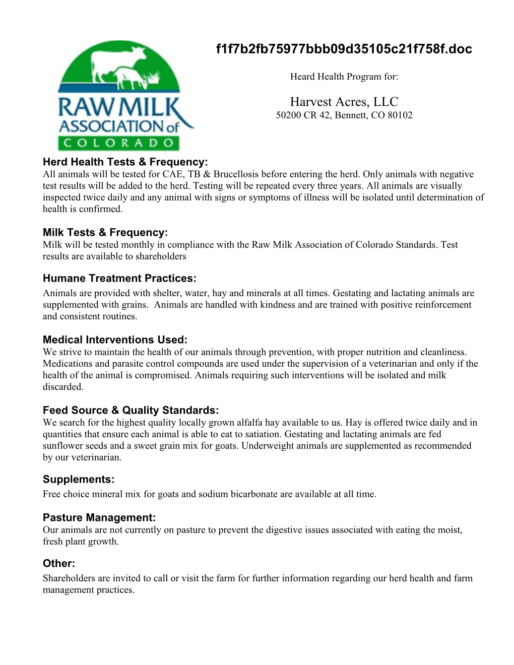 Raw Milk Association of Colorado