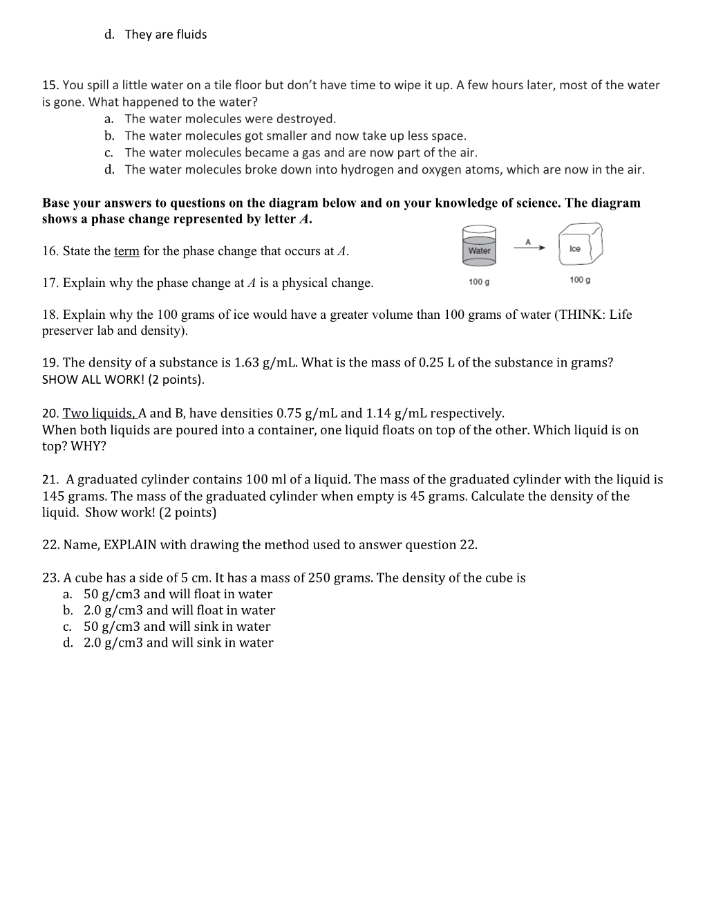 Matter Quiz 1.1 - States of Matter and Phase Changes