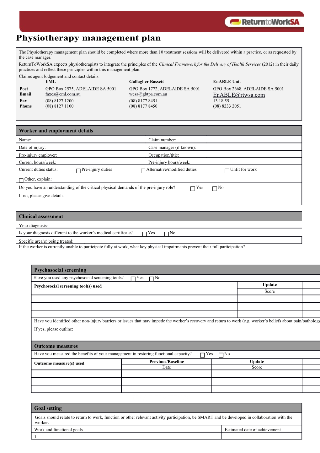 Physiotherapy Management Plan