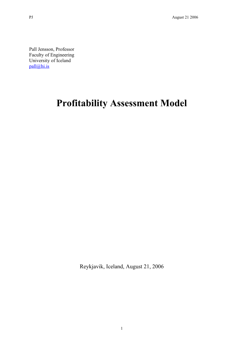 Description of the Profitability Model