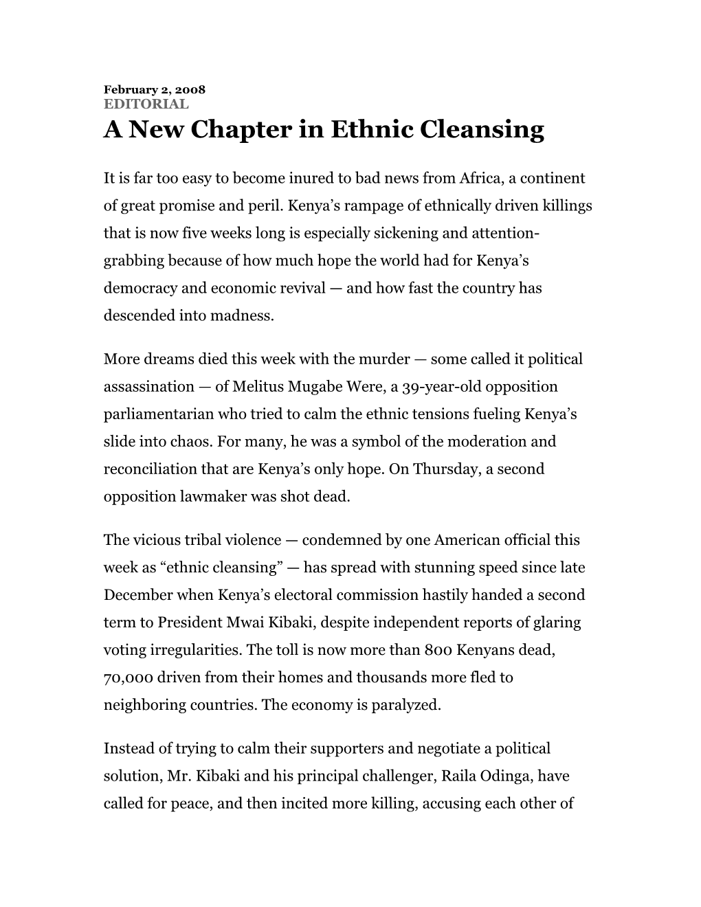 A New Chapter in Ethnic Cleansing