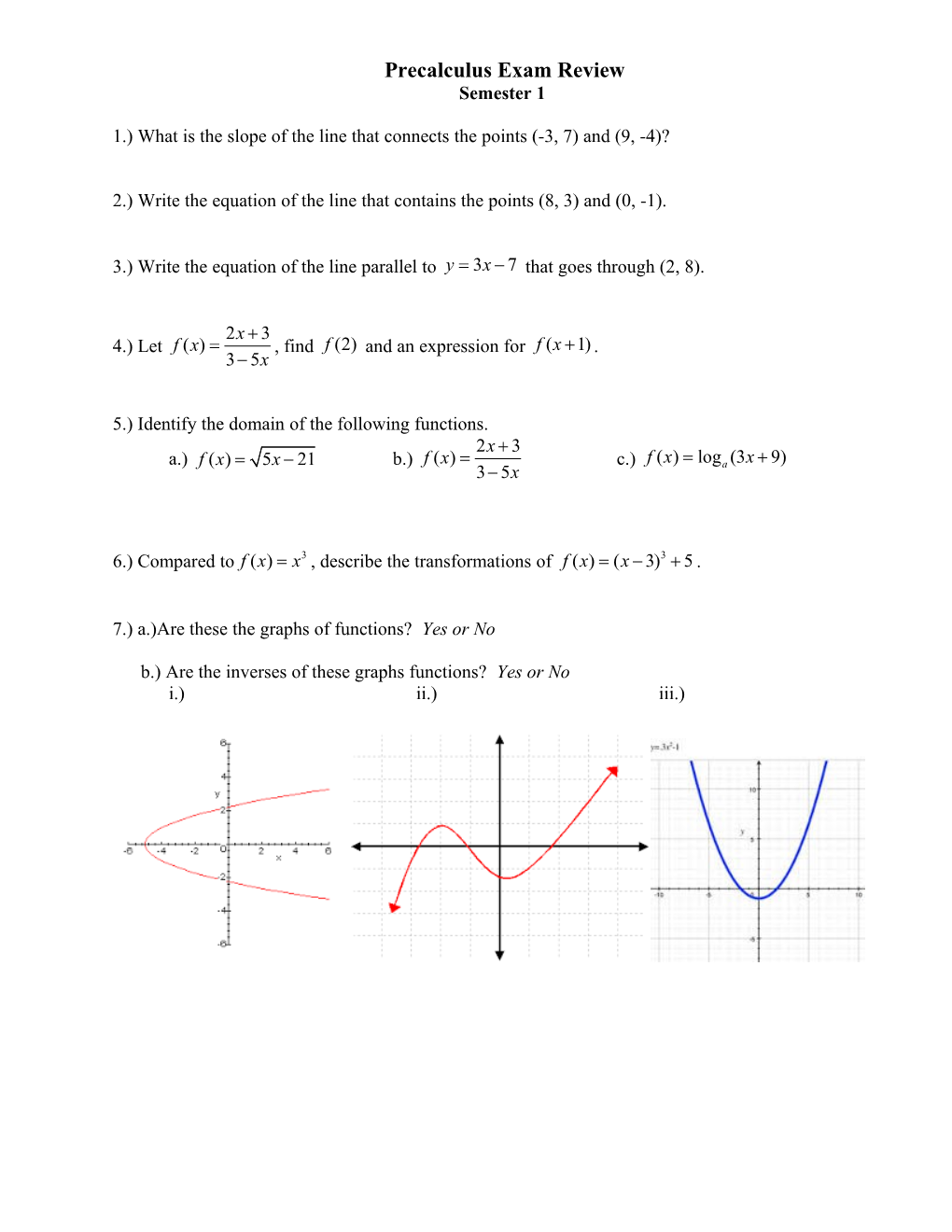 Precalculus Exam Review