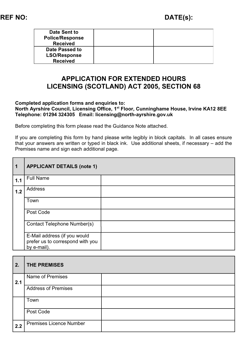 Extended Hours Application Form