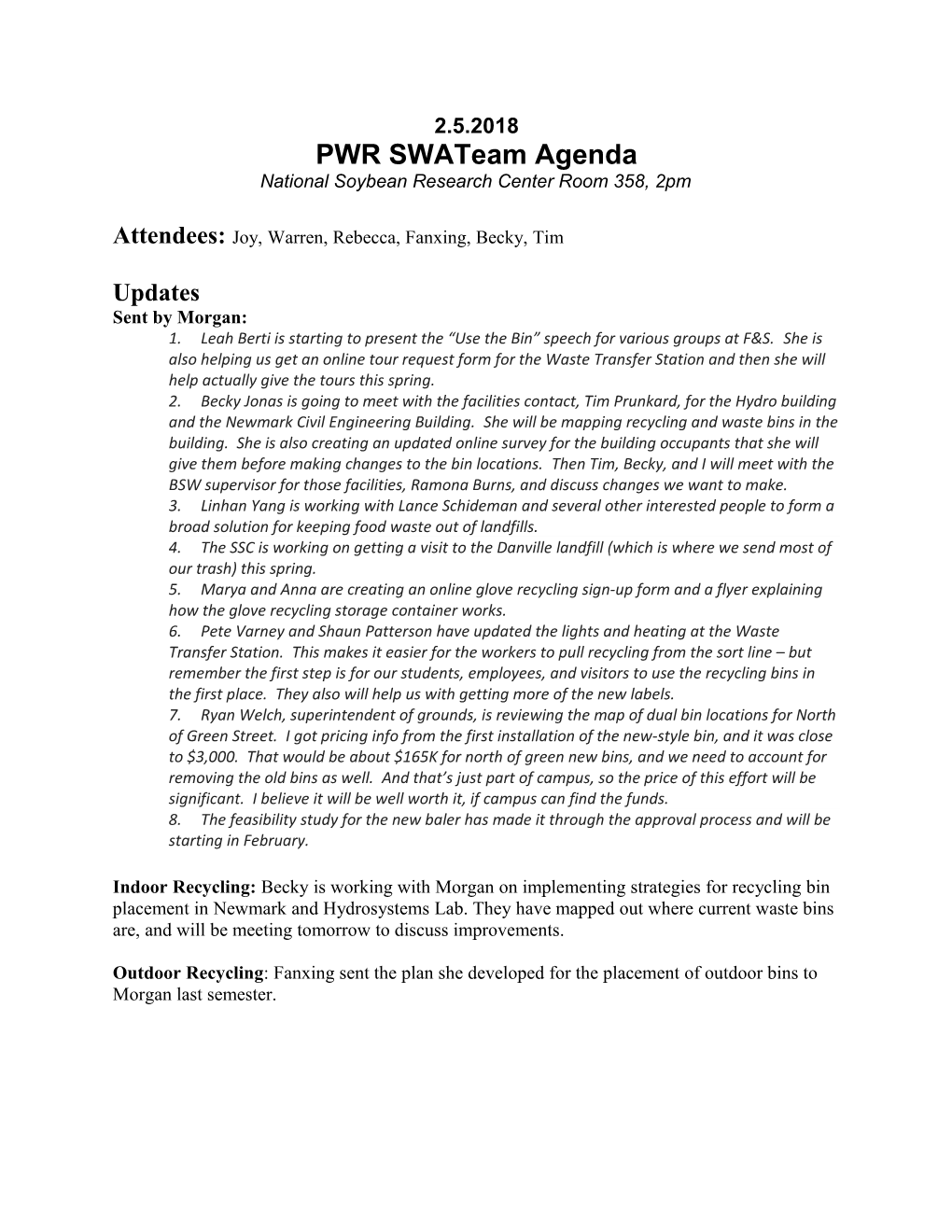 PWR Swateam Agenda