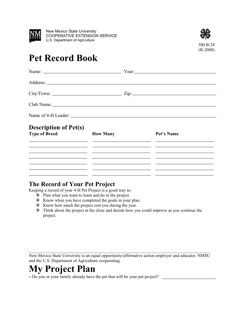 Pet Record Book