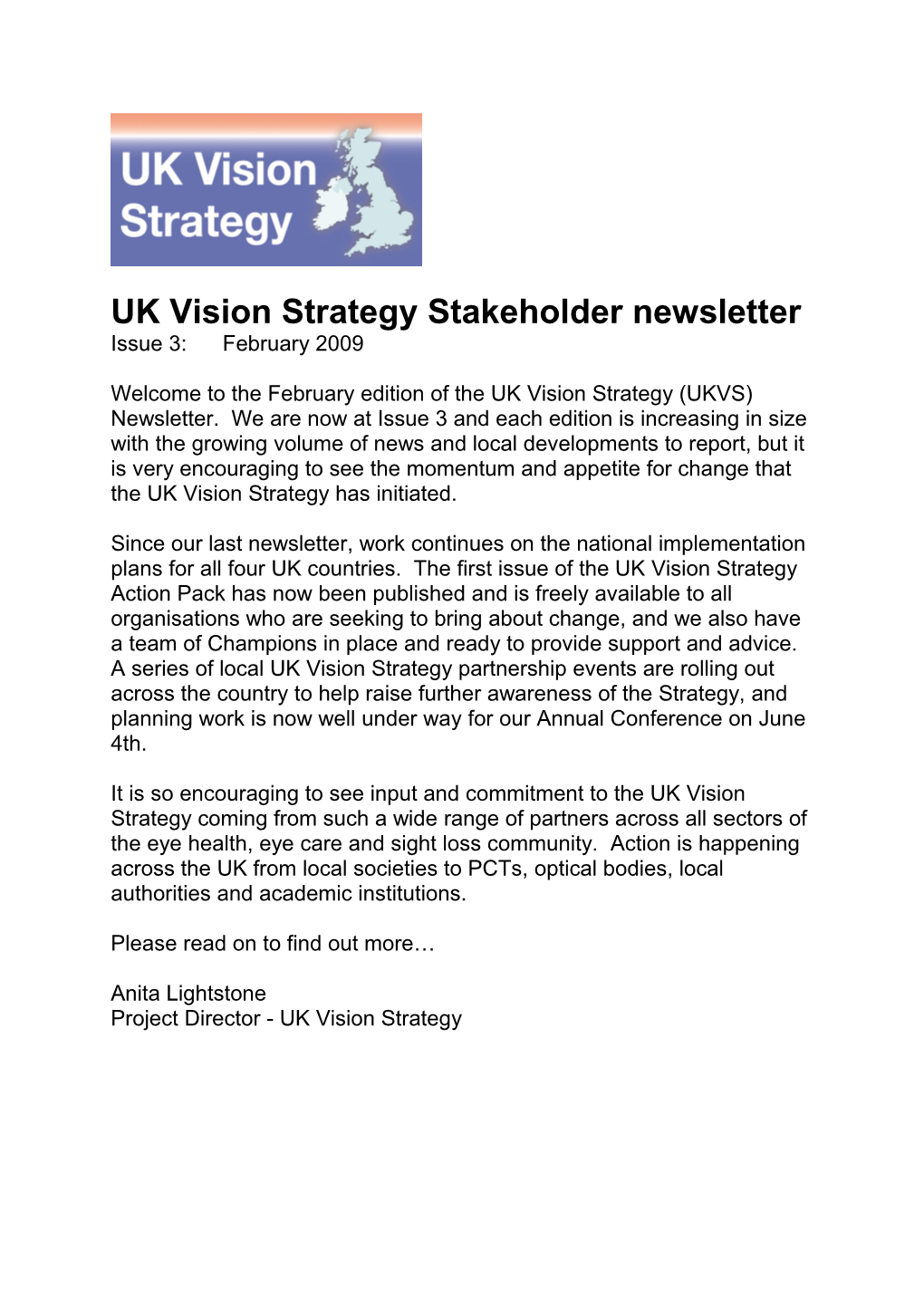 UK Vision Strategy Stakeholder Newsletter