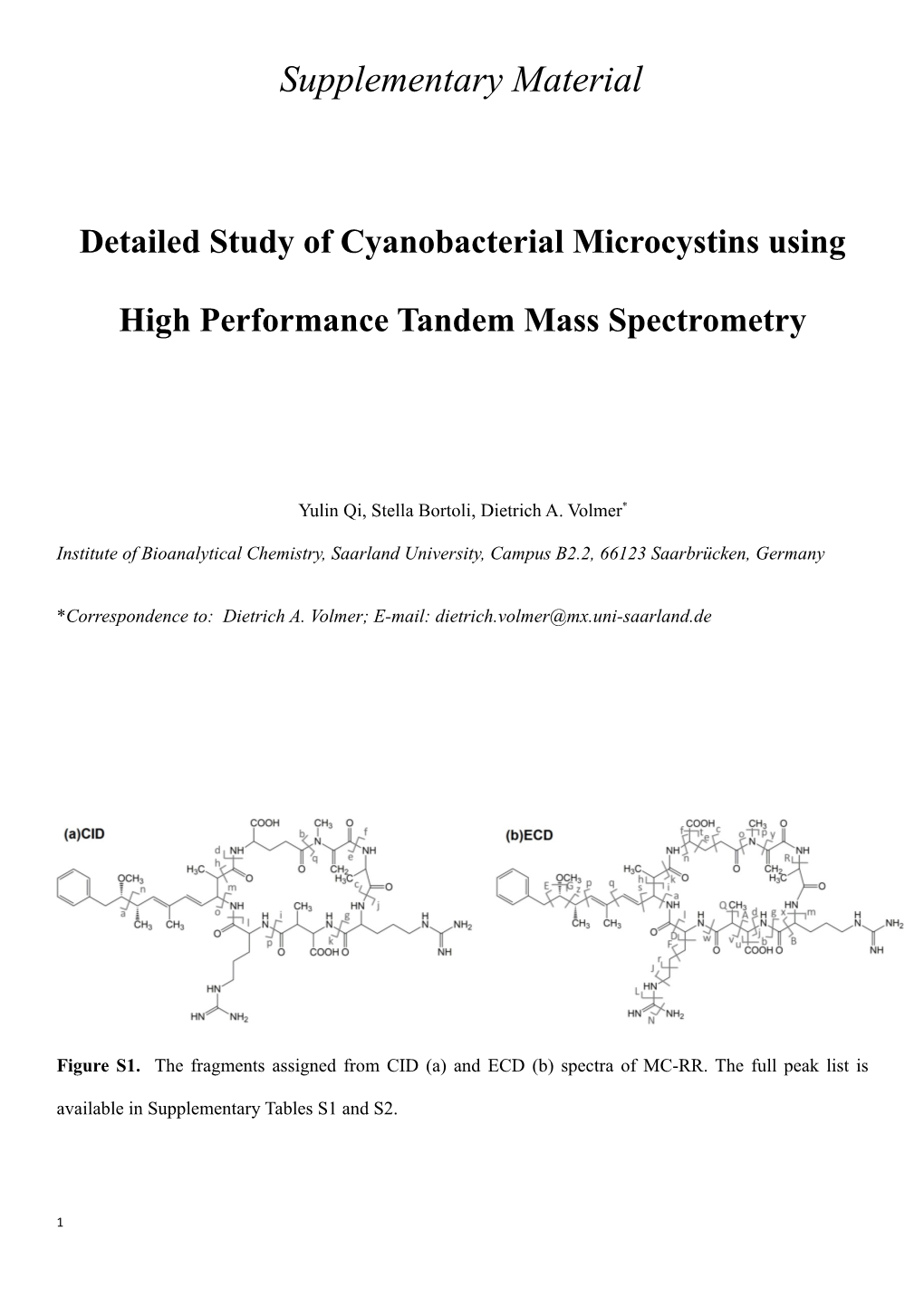 Detailed Study of Cyanobacterial Microcystins Using High Performance Tandem Mass Spectrometry