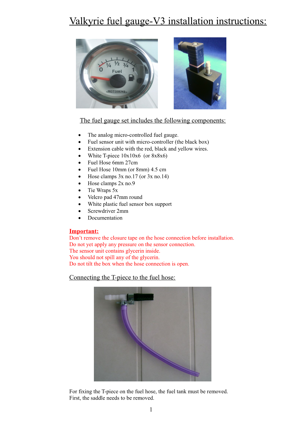 Valkyrie Fuel Gauge-V3 Installation Instructions