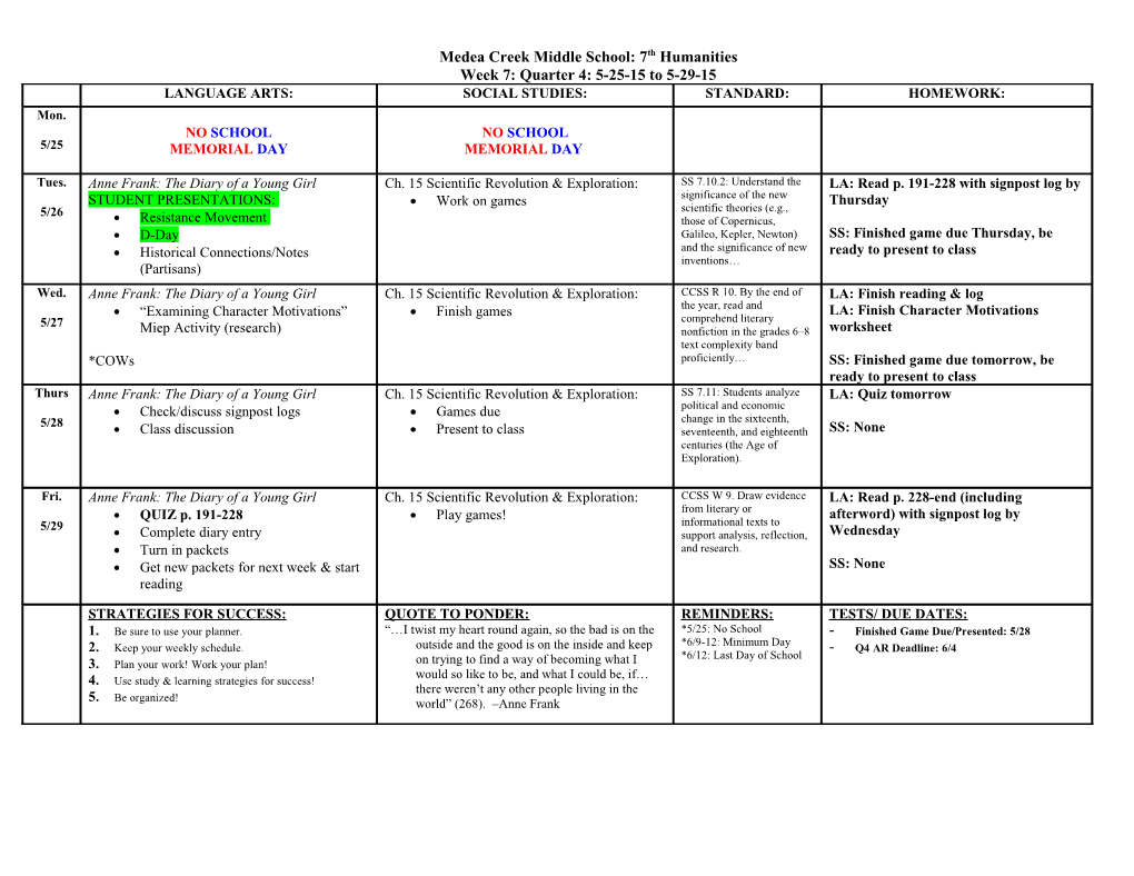 Medea Creek Middle School: 7Th Humanities