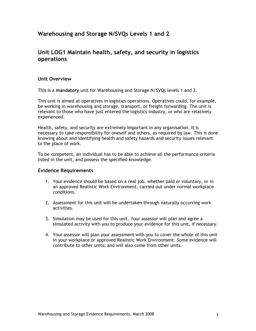Unit 1-Maintain Health, Safety, and Security in Logistics Operations