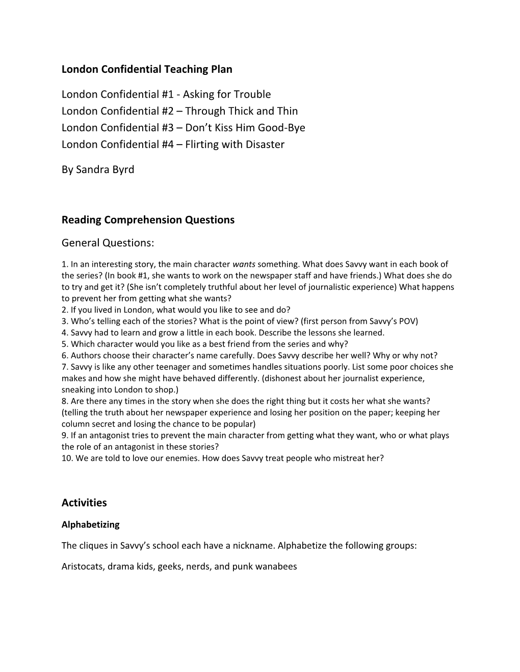 London Confidential Teaching Plan