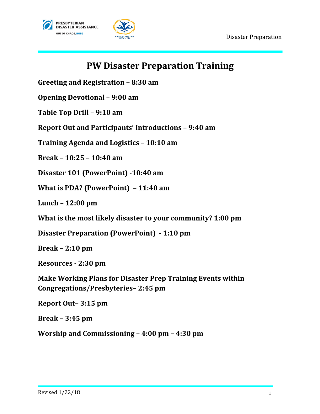 PW Disaster Preparation Training