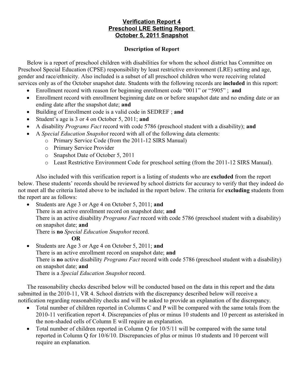 Preschool LRE Setting Report