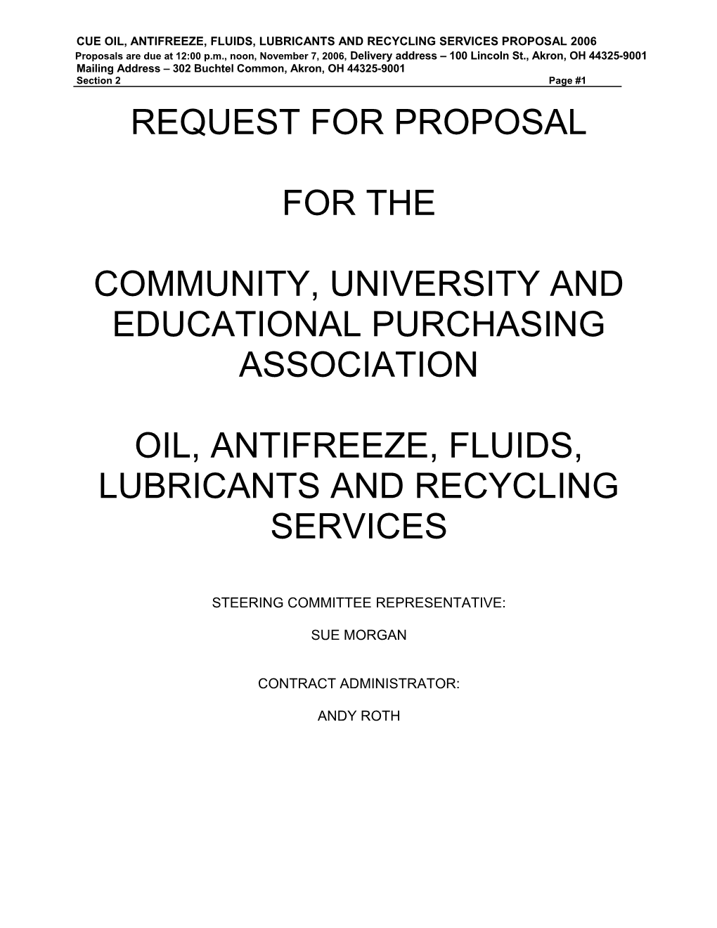 Cue Oil, Antifreeze, Fluids, Lubricants and Recycling Services Proposal 2006
