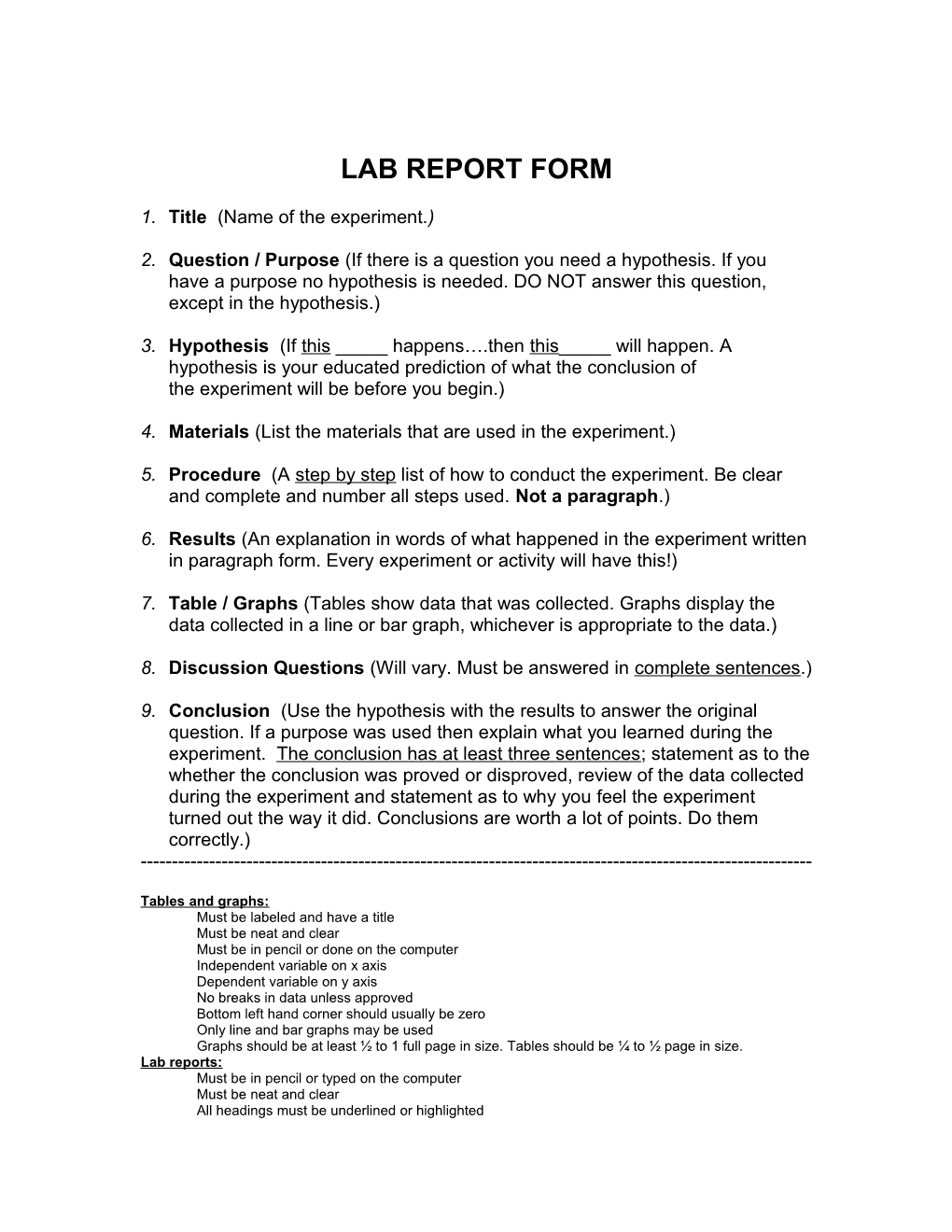 Lab Report Form