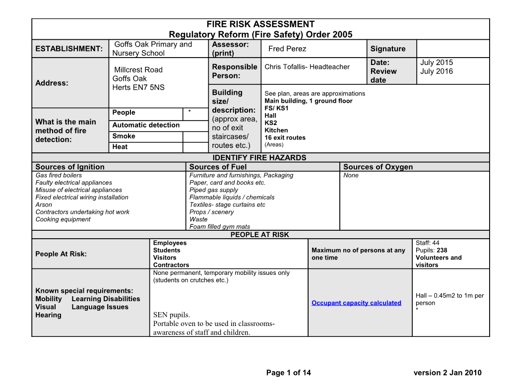 Fire Risk Assessment - Primary School