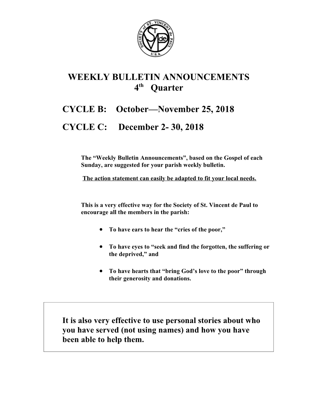 Weekly Bulletin Announcements