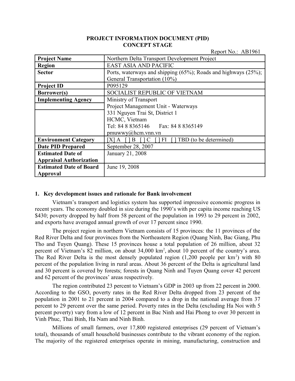 Project Information Document (Pid) s52